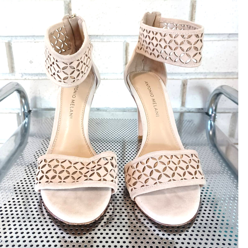 ANTONIO MELANI Nude Beige Leather Strappy Heels